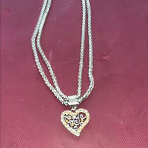 Brighton Silver Heart Pendant Necklace w gold accents nwot